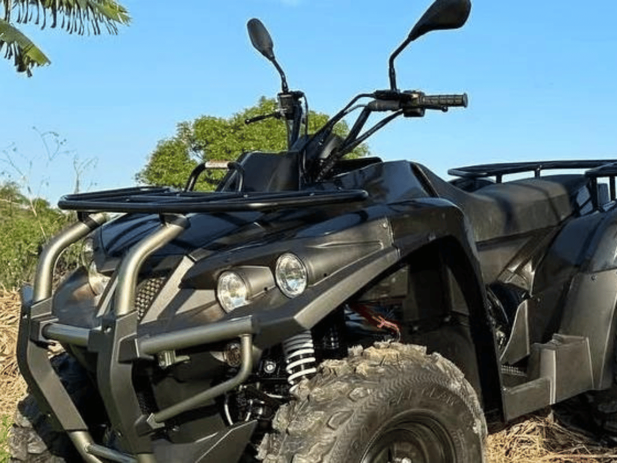 Close-up of the front end of the Novae electric all-terrain vehicle.