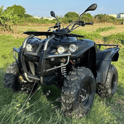 Novae electric all-terrain vehicle parked in a farm field.