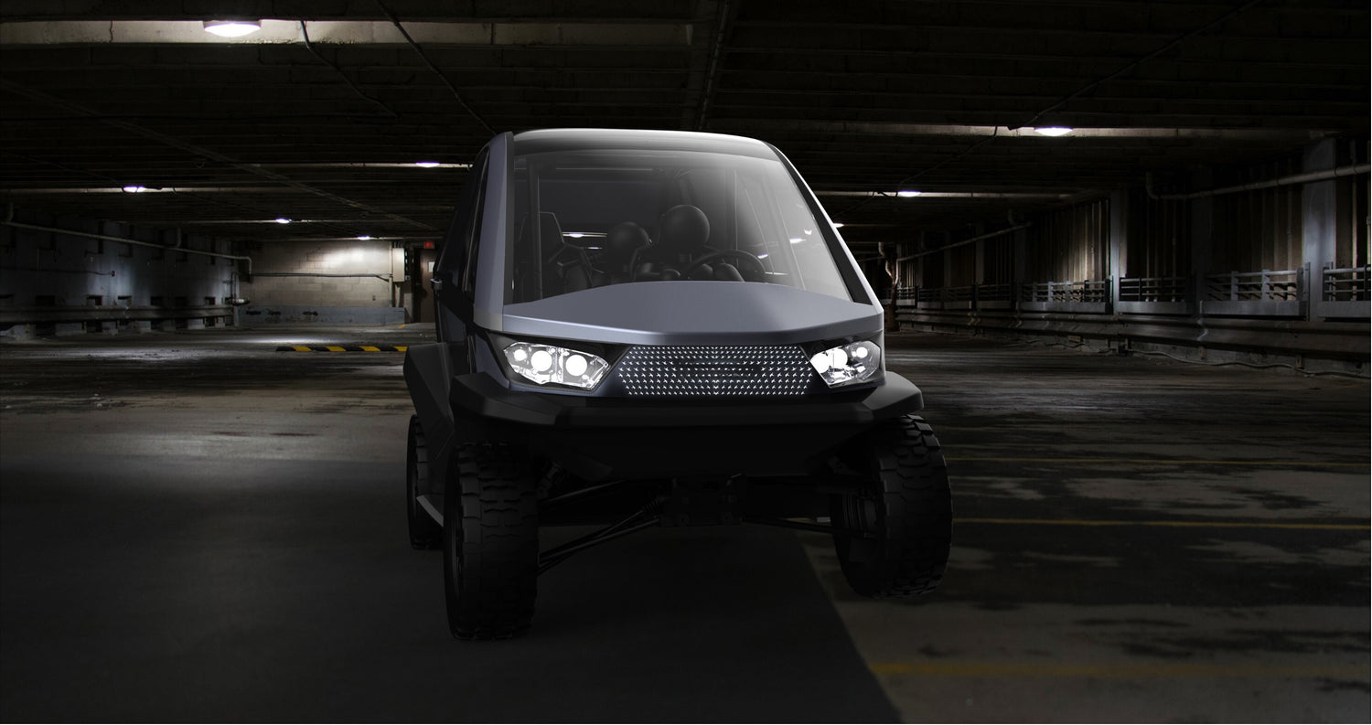 Novae low-speed electric vehicle parked in a parking garage.